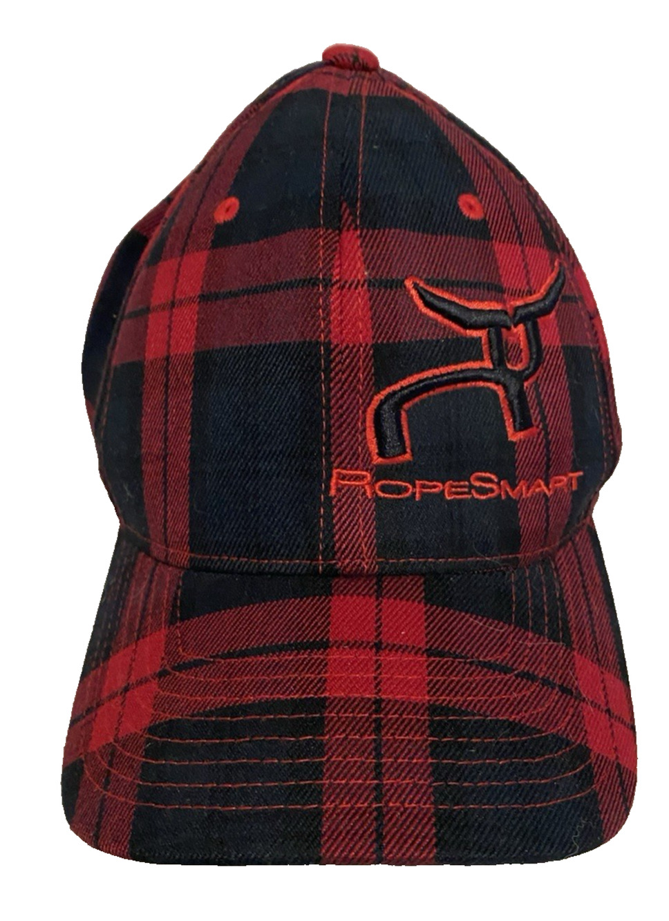 Vtg Y2k Rope Smart Hat Cap Size S/M Red Black Plaid Skate Flexfit Skateboarding